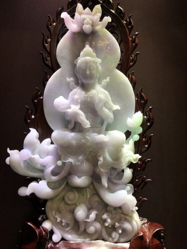 Icy Translucent Lavender with Green Jadeite GuanYin Ornament