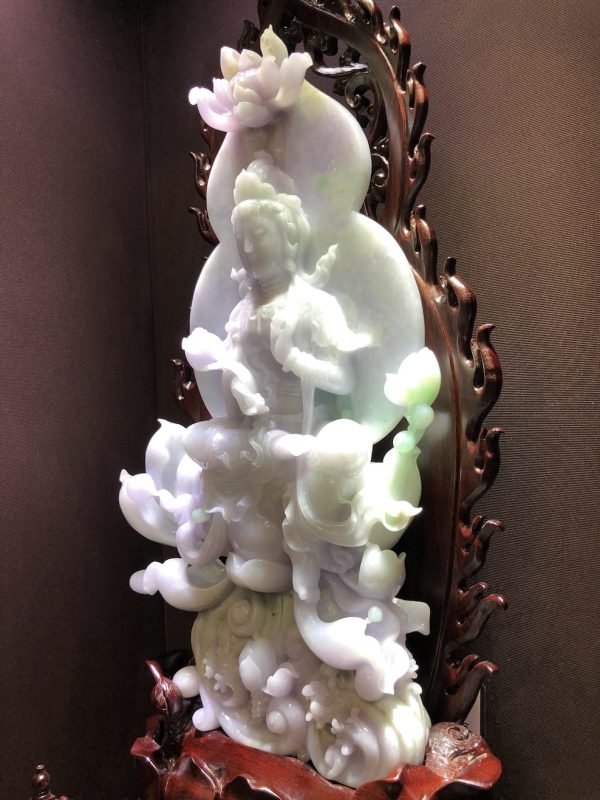 Icy Translucent Lavender with Green Jadeite GuanYin Ornament - Image 3