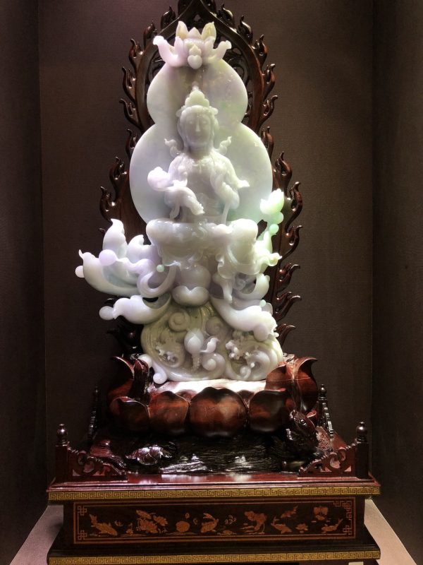 Icy Translucent Lavender with Green Jadeite GuanYin Ornament - Image 9