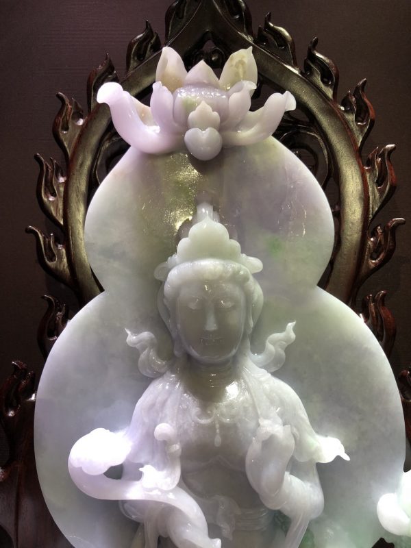 Icy Translucent Lavender with Green Jadeite GuanYin Ornament - Image 8