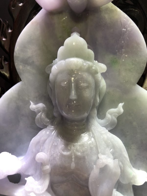 Icy Translucent Lavender with Green Jadeite GuanYin Ornament - Image 7