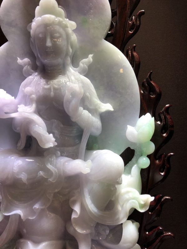Icy Translucent Lavender with Green Jadeite GuanYin Ornament - Image 6