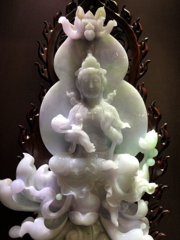 Icy Translucent Lavender with Green Jadeite GuanYin Ornament - Image 4