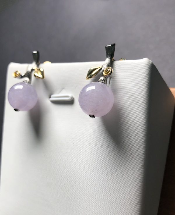 Highly translucent icy lavender jadeite beads earring - Image 4