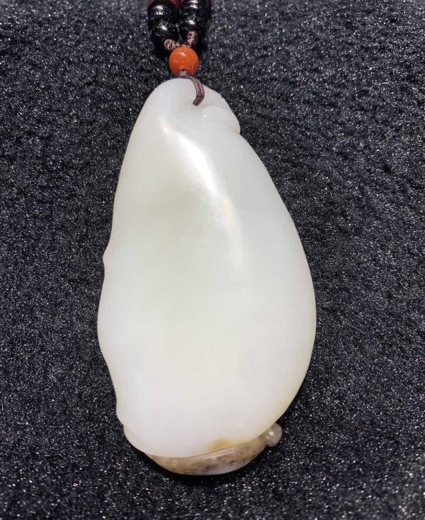 Natural white jade bamboo with bat carving nephrite - Image 3