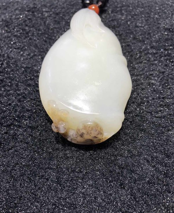 Natural white jade bamboo with bat carving nephrite - Image 2