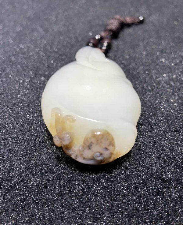 Natural white jade bamboo with bat carving nephrite - Image 4