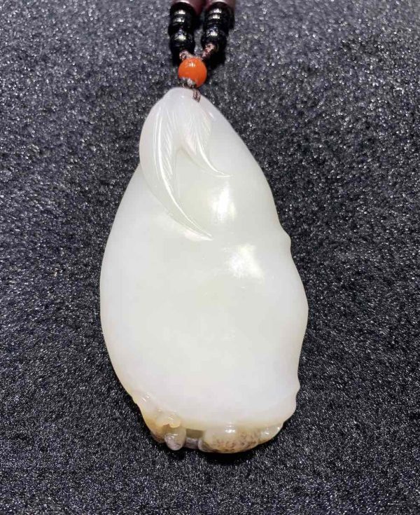 Natural white jade bamboo with bat carving nephrite
