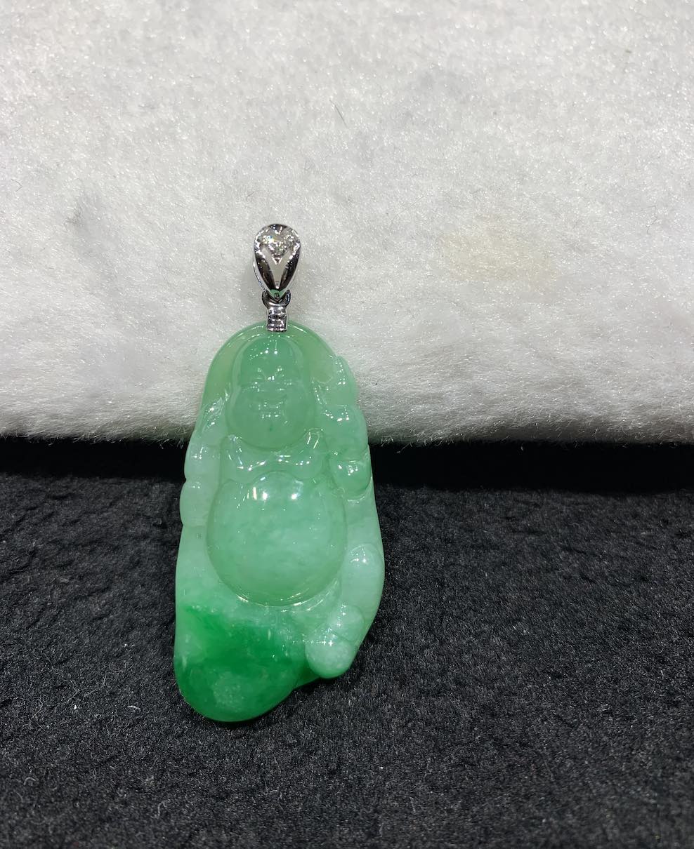 Icy Translucent Vivid Apple Green Laughing Buddha jadeite pendant ...