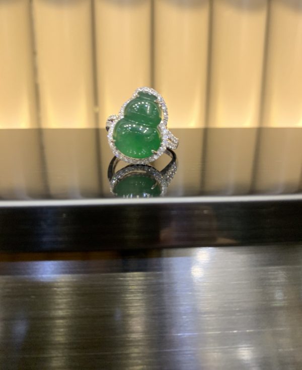 Highly translucent Dark green gourd jadeite ring