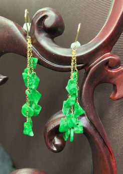 icy translucent vibrant green irregular shape jadeite earring