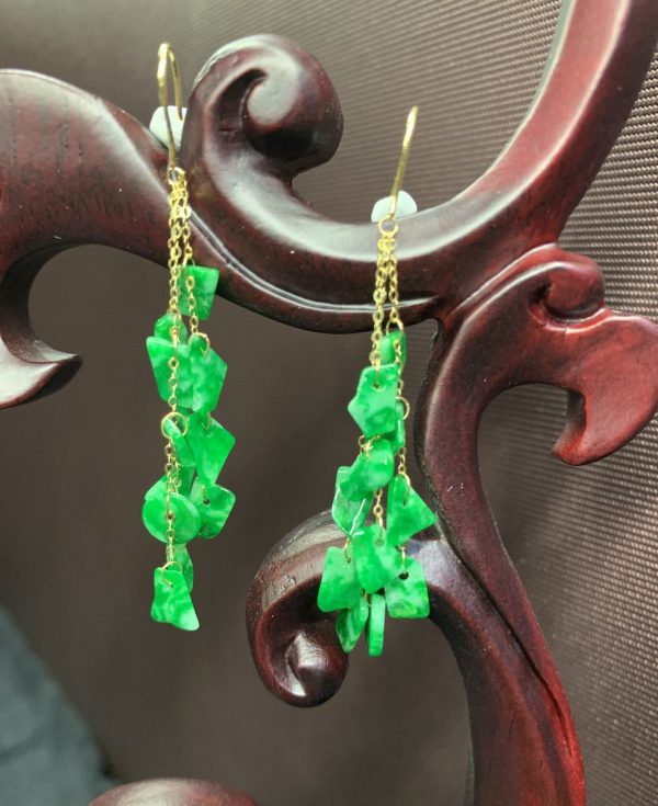 icy translucent vibrant green irregular shape jadeite earring