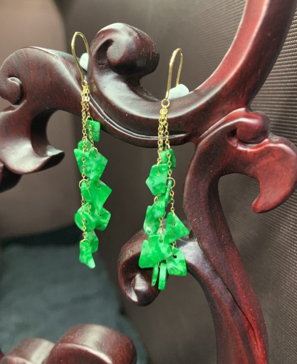 icy translucent vibrant green irregular shape jadeite earring - Image 2