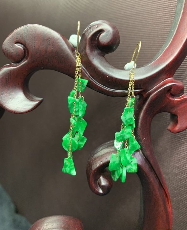icy translucent vibrant green irregular shape jadeite earring - Image 3