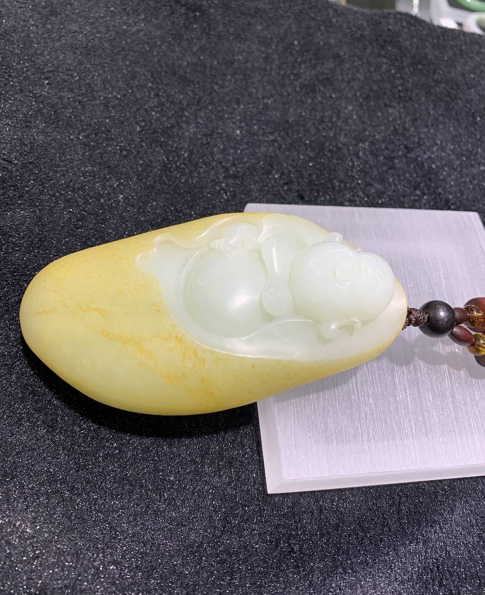 natural white jade standing buddha with Money pouch nephrite - Image 3