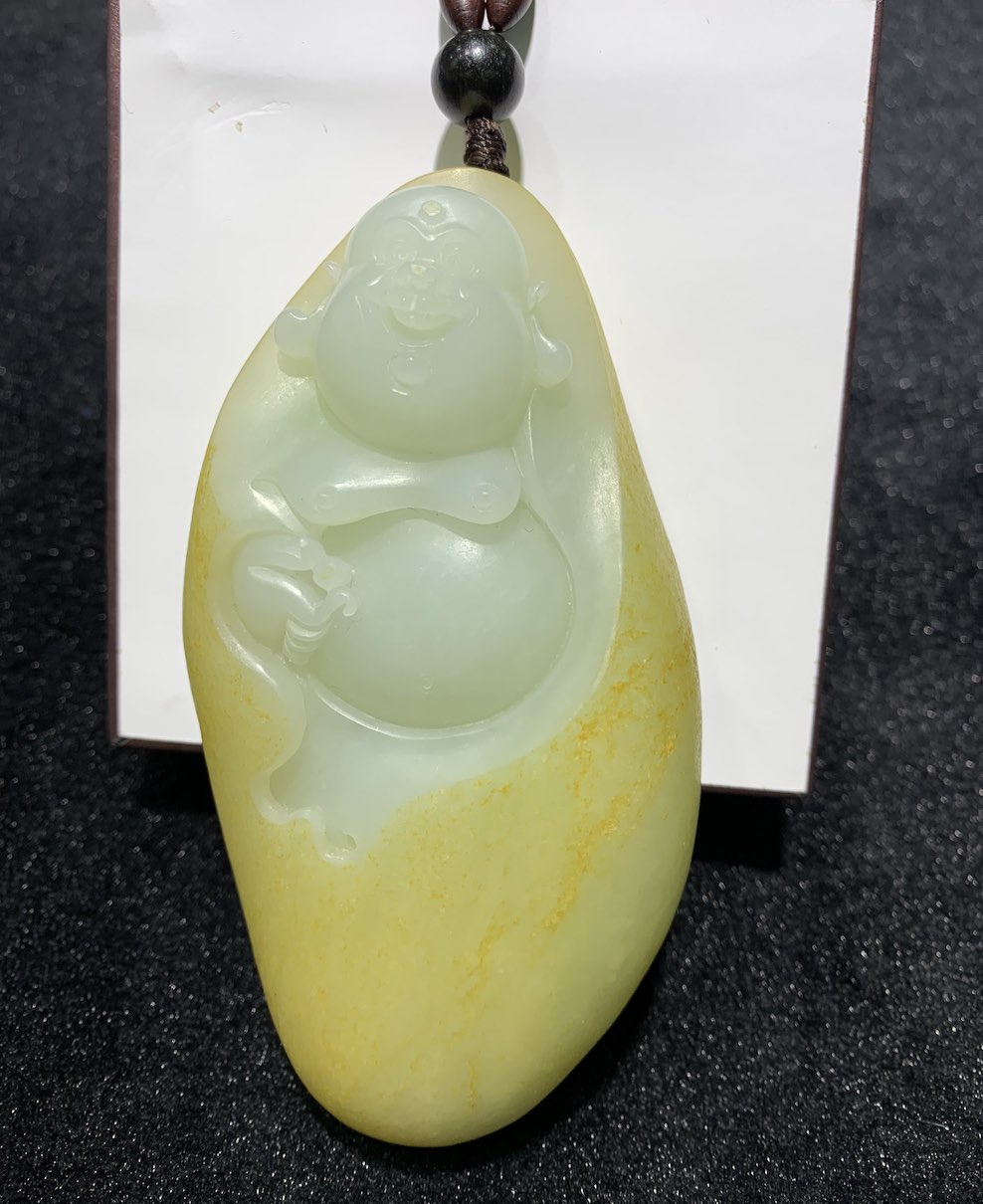 natural white jade standing buddha with Money pouch nephrite - Image 4
