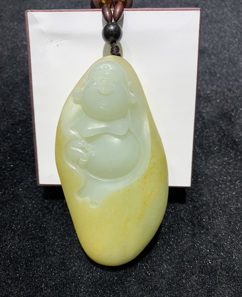 natural white jade standing buddha with Money pouch nephrite - Image 5