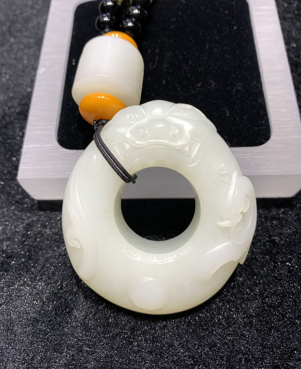 Natural white jade dragon huaiGu carving nephrite