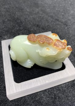 natural white jade Pixiu with brownish skin colour nephrite