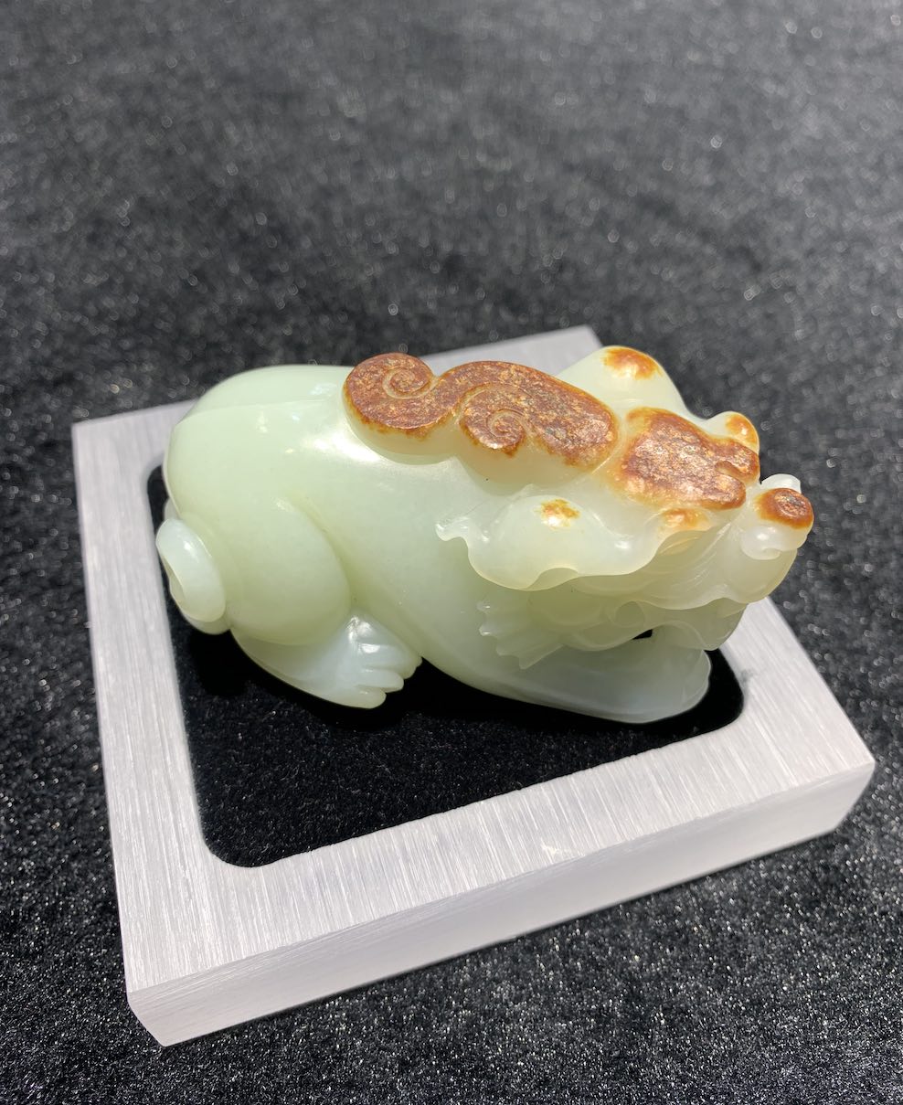 natural white jade Pixiu with brownish skin colour nephrite
