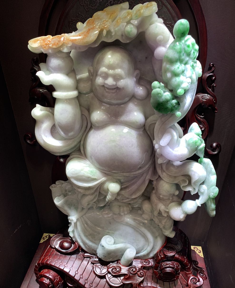 translucent triple colour laughing Buddha jadeite ornament - Image 4