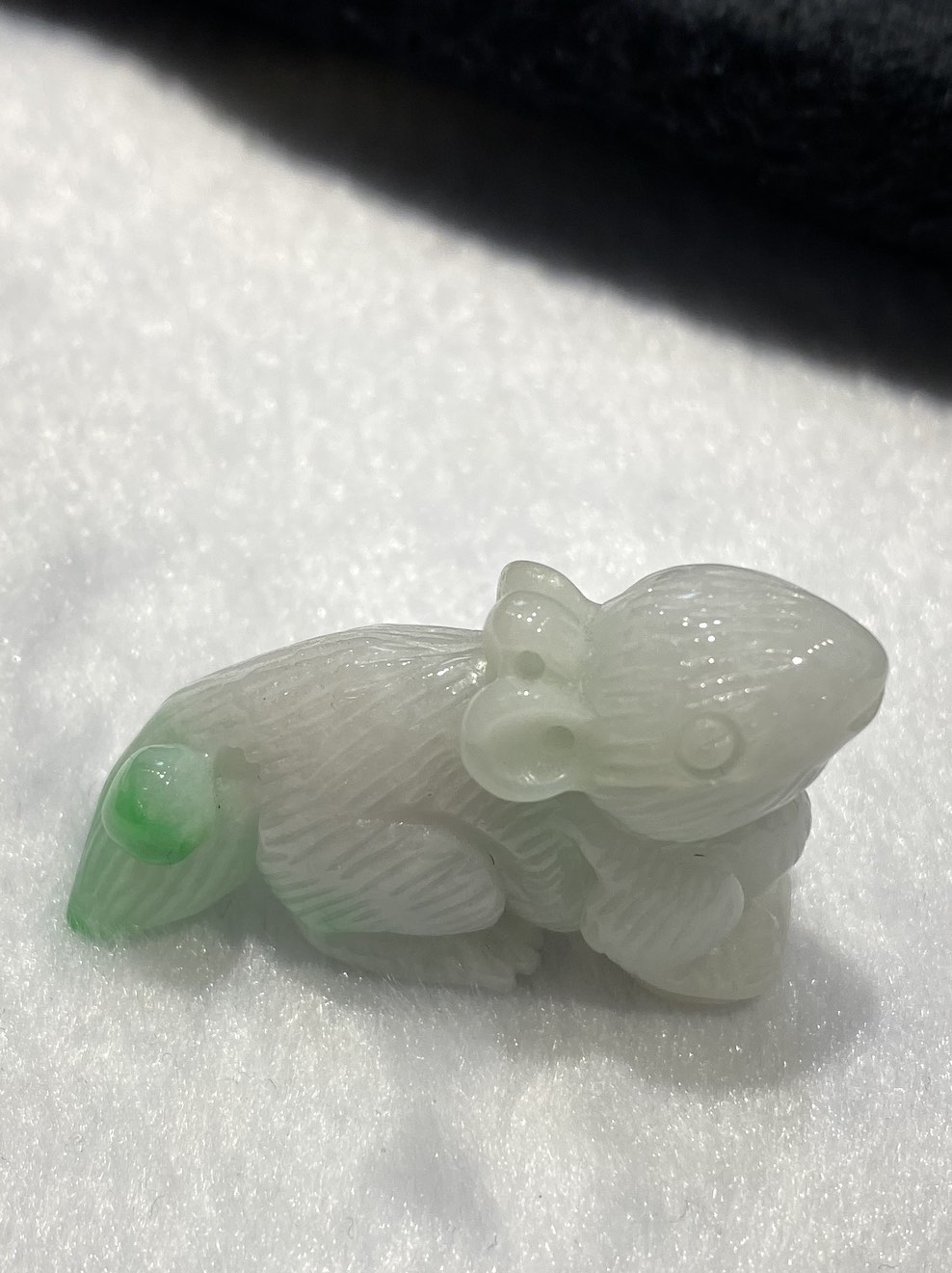 icy translucent green with white patch squirrel jadeite ornament - Image 2