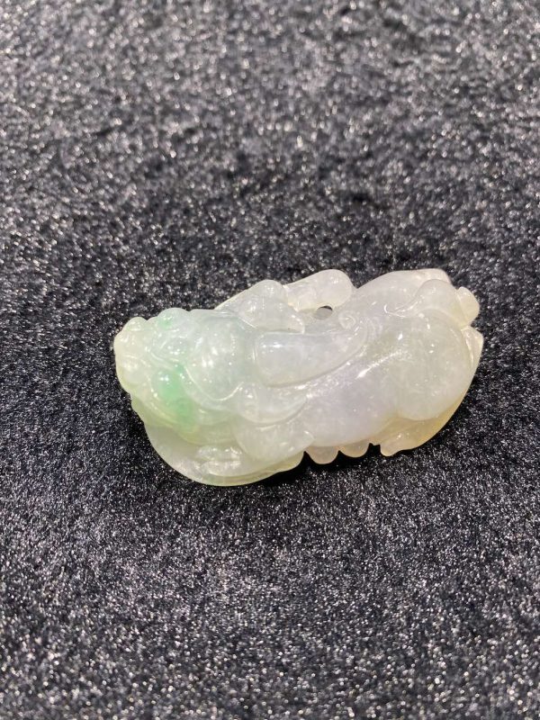 Icy translucent faint lavender green pixiu jadeite ornament - Image 3