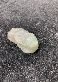 Icy translucent faint lavender green pixiu jadeite ornament