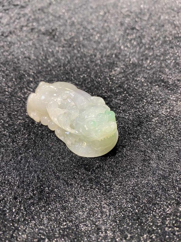 Icy translucent faint lavender green pixiu jadeite ornament