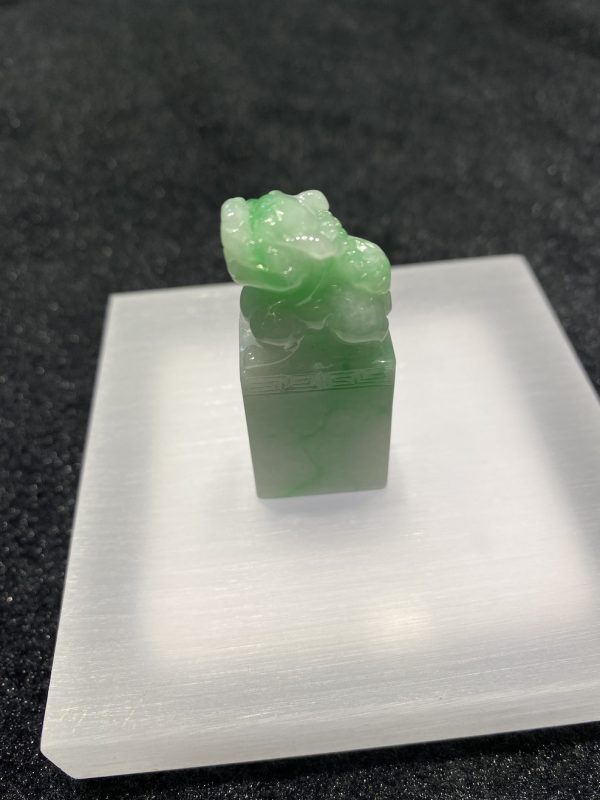Icy Translucent apple green Pixiu seal jade ornament