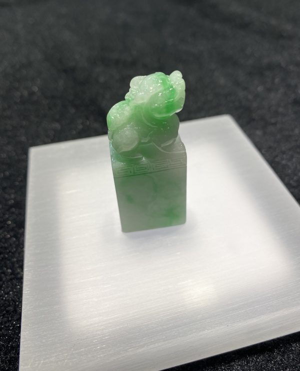 Icy Translucent apple green Pixiu seal jade ornament - Image 4