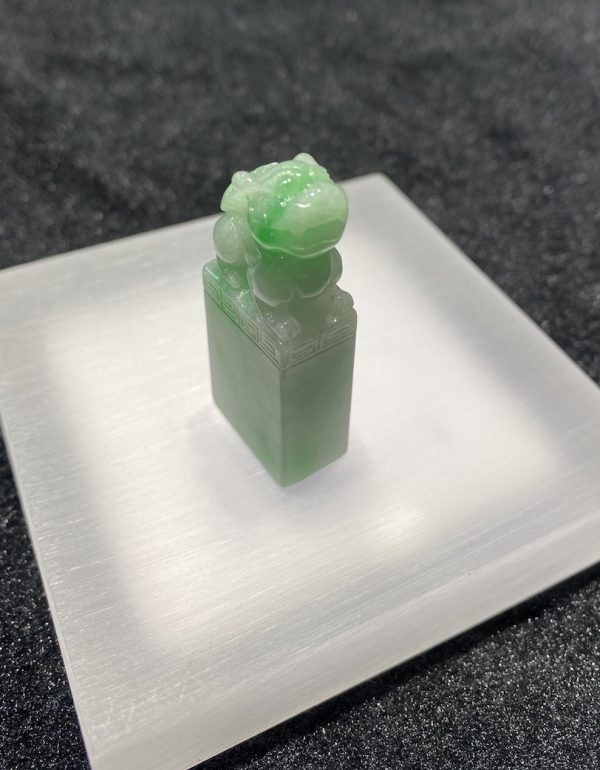 Icy Translucent apple green Pixiu seal jade ornament - Image 3
