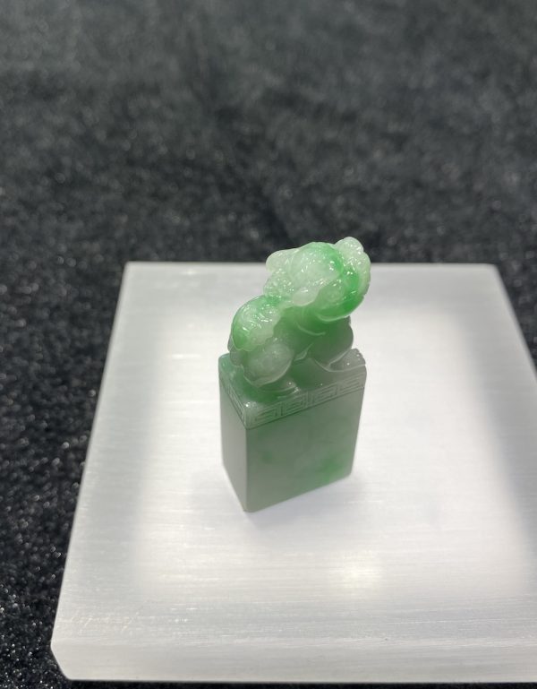 Icy Translucent apple green Pixiu seal jade ornament - Image 2