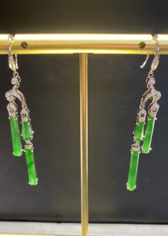 Icy translucent Vibrant green rectangular shape jadeite earring