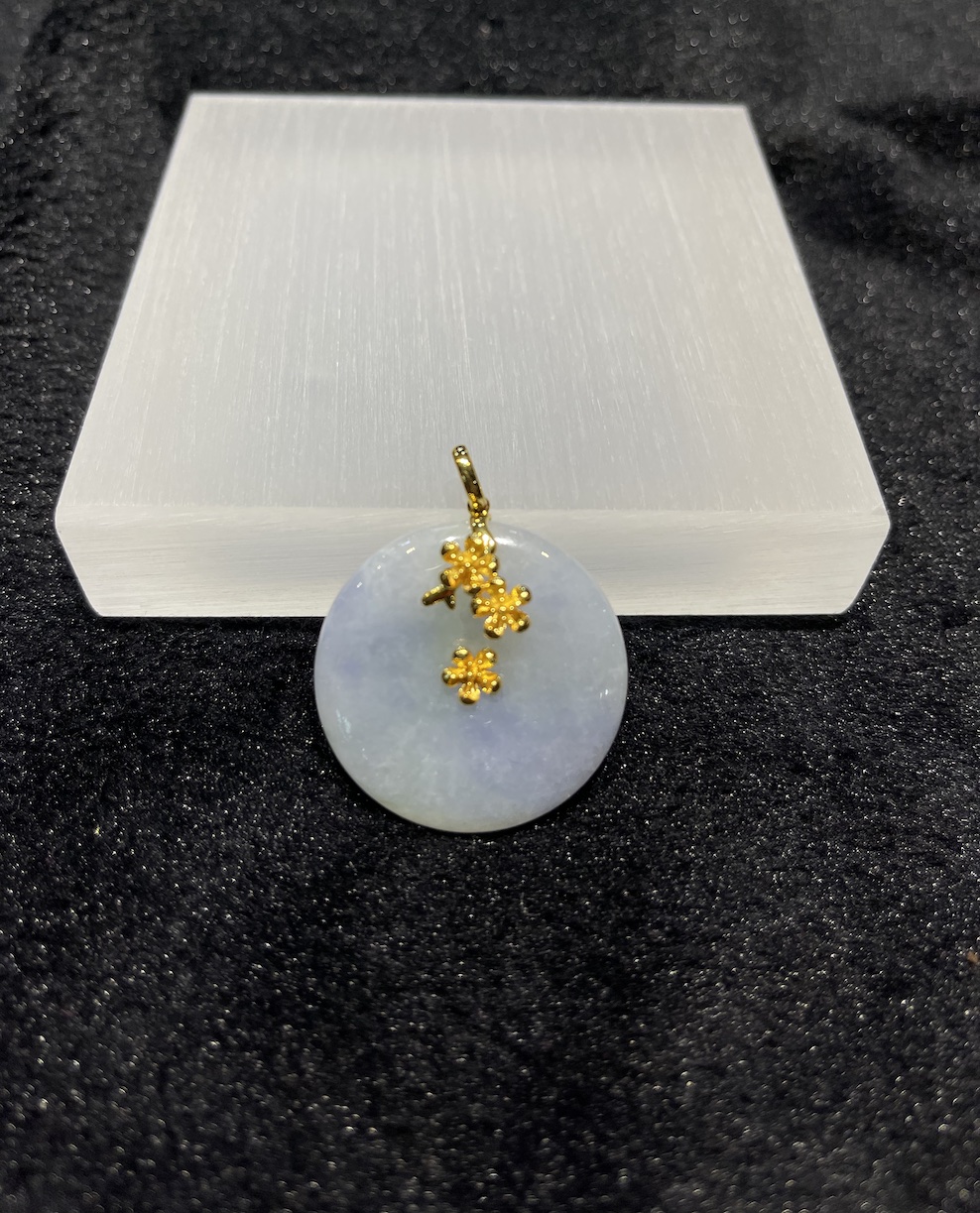 Translucent bluish safety coin jadeite pendant