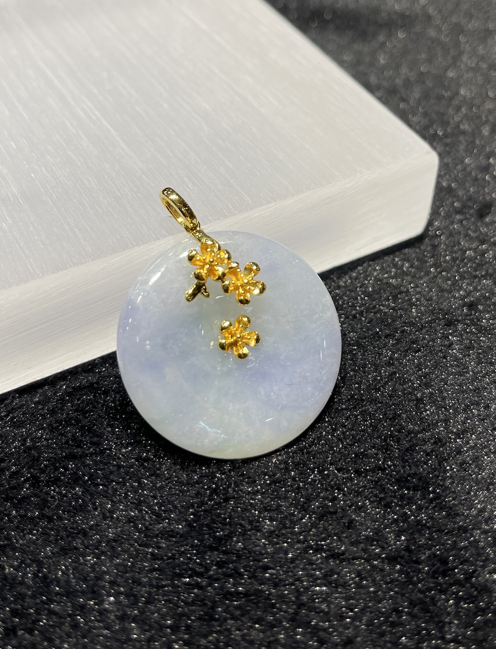 Translucent bluish safety coin jadeite pendant - Image 4