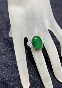 Icy Translucent dark green cabochon jadeite ring