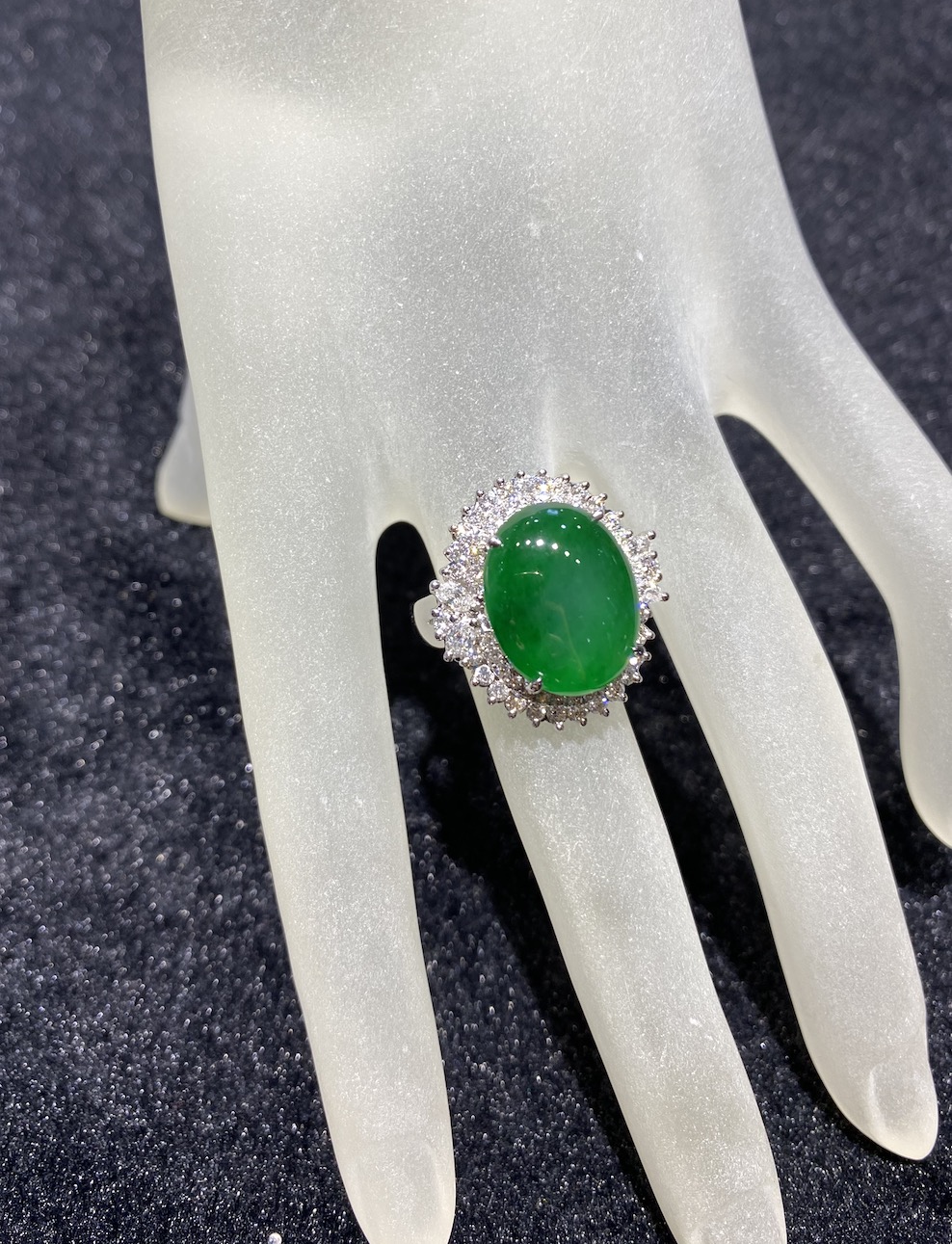 Icy Translucent dark green cabochon jadeite ring