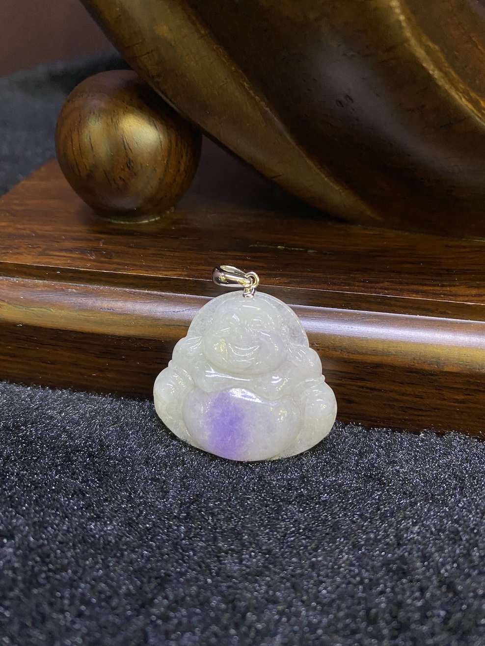 Translucent icy lavender laughing buddha jadeite pendant - Image 2