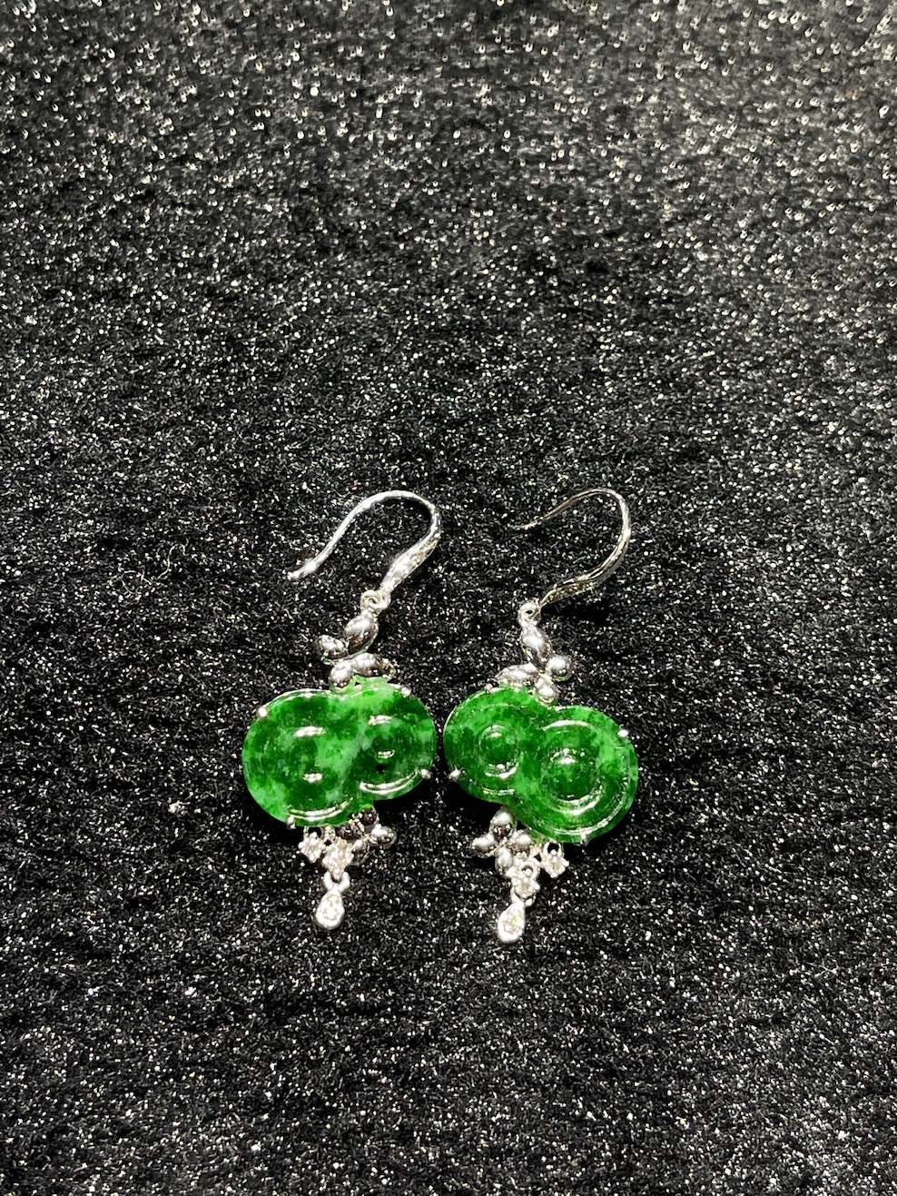 Translucent old pit green jadeite dangling earring