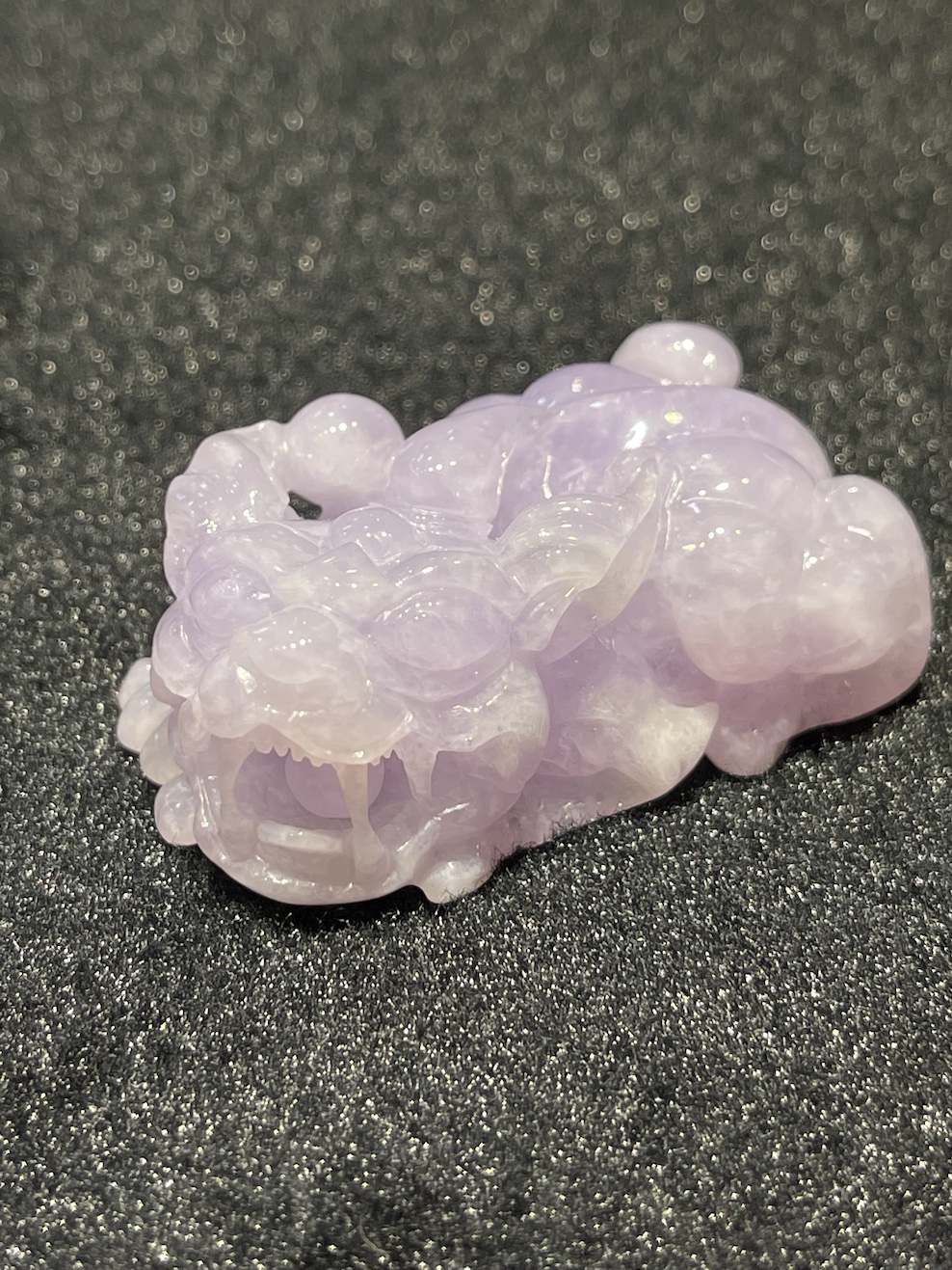 Icy translucent pink lavender Pixiu jadeite ornament