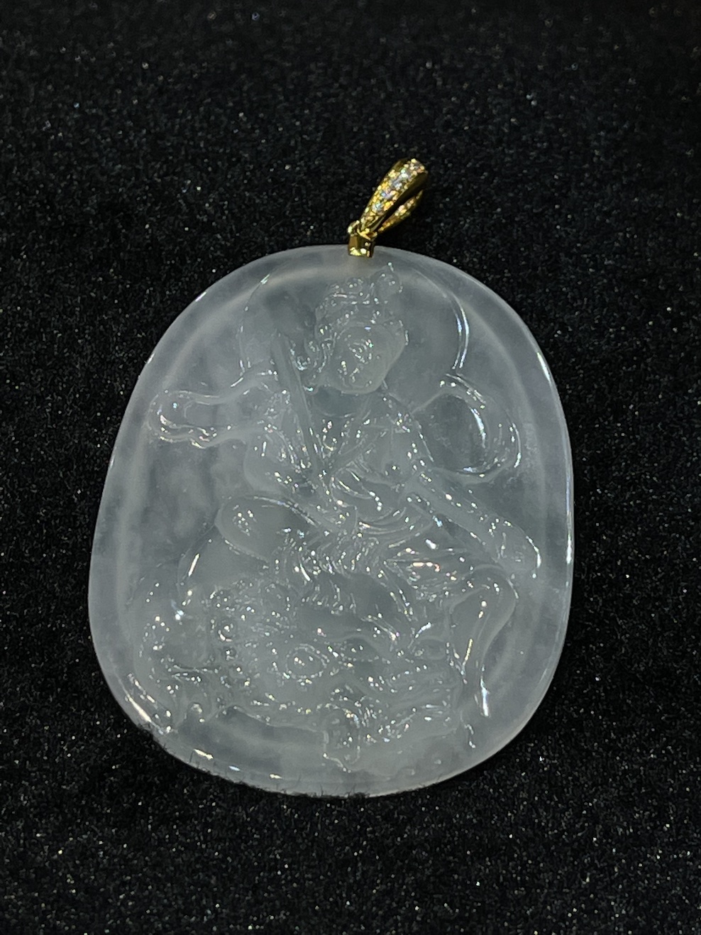 translucent icy Dumu Buddha carving jadeite pendant