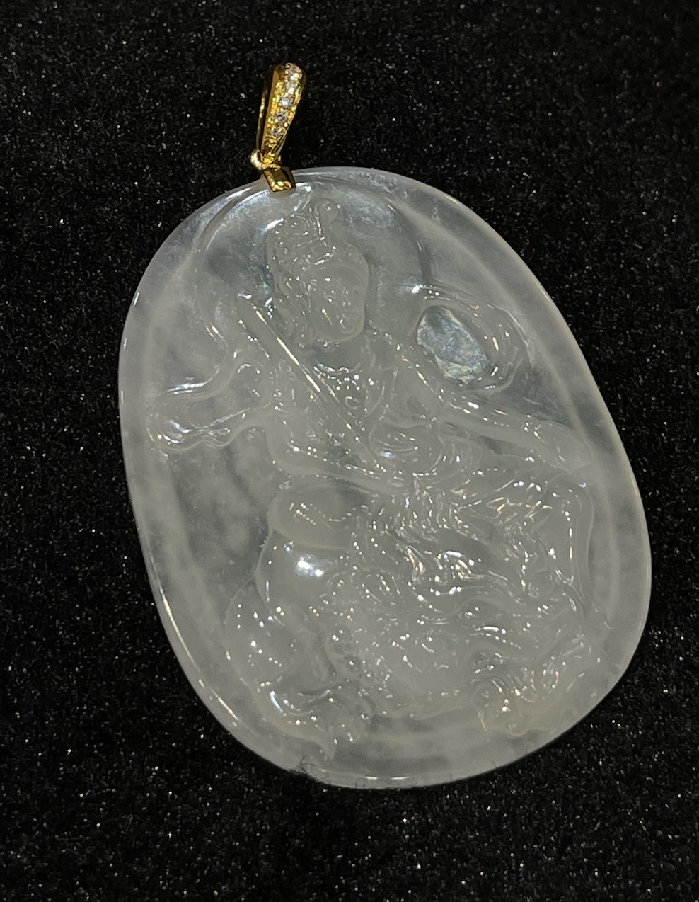 translucent icy Dumu Buddha carving jadeite pendant - Image 5