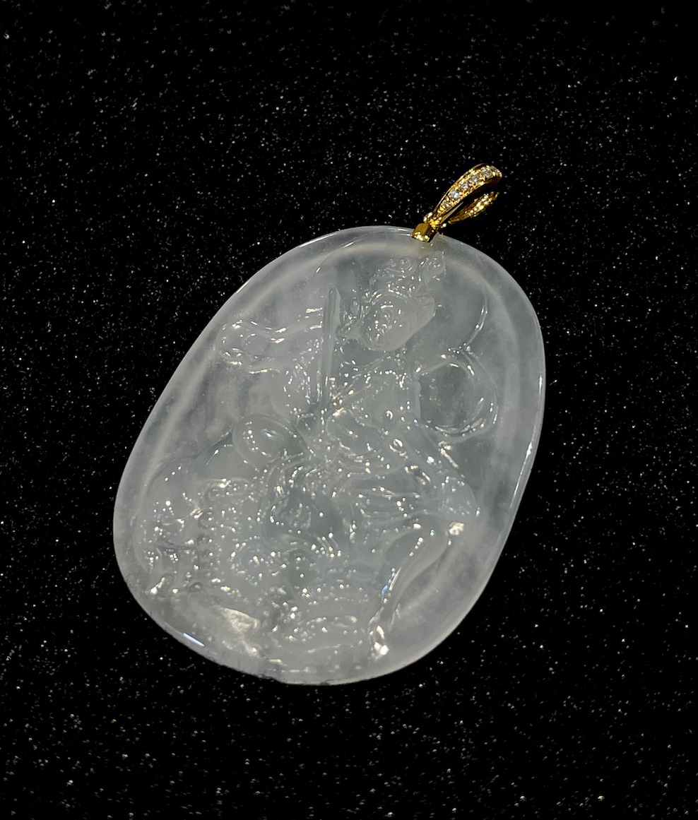 translucent icy Dumu Buddha carving jadeite pendant - Image 2