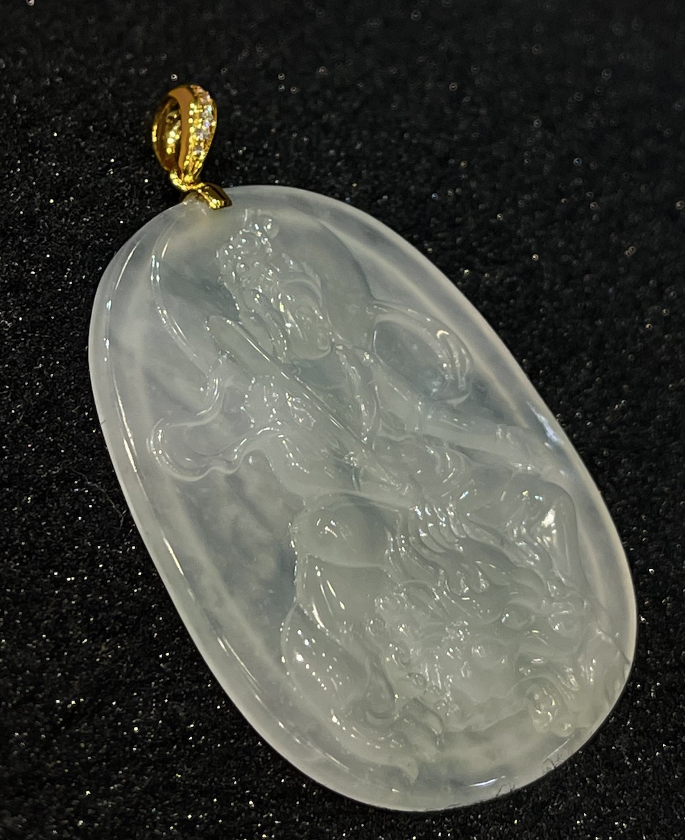 translucent icy Dumu Buddha carving jadeite pendant - Image 3