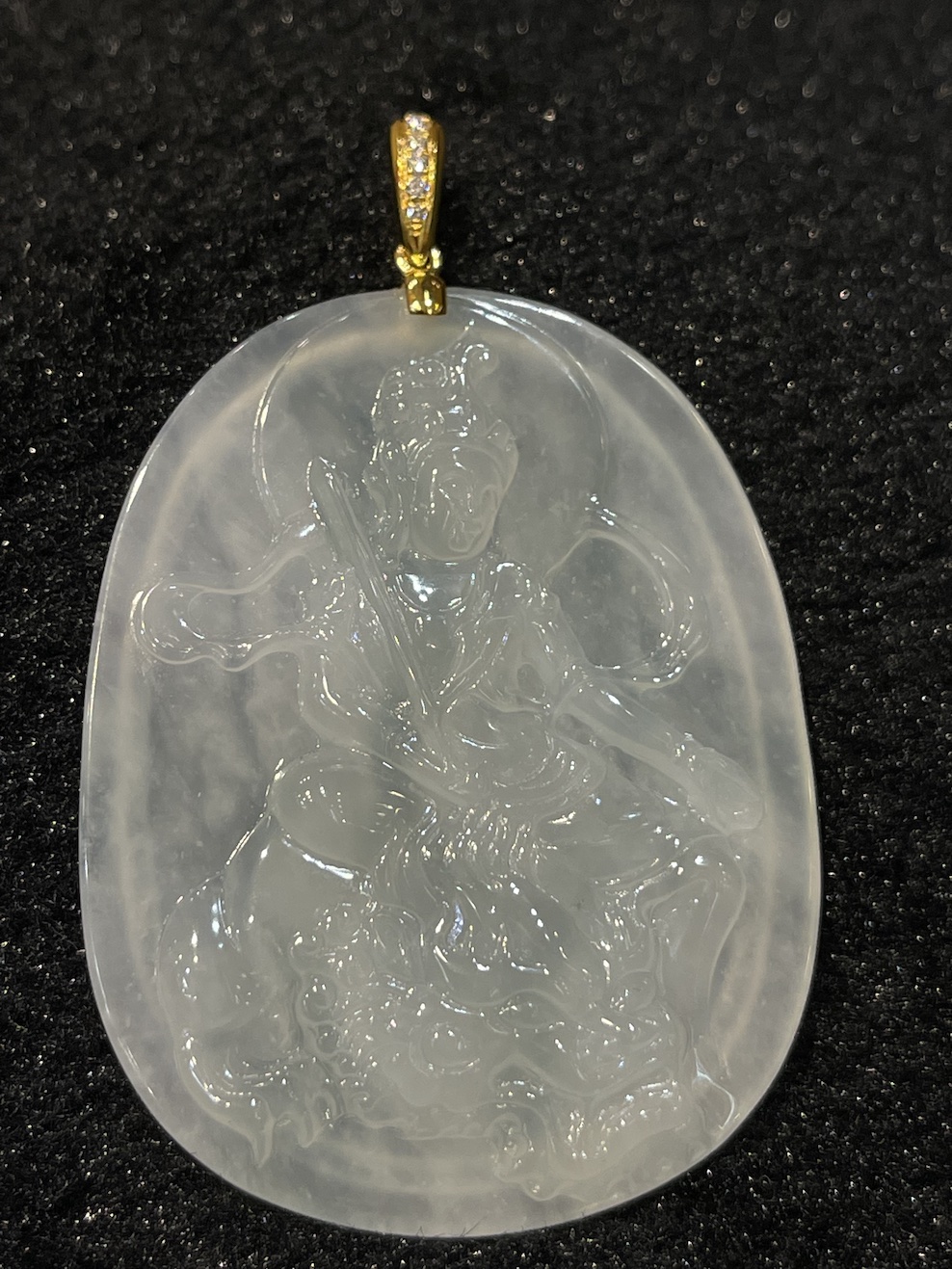 translucent icy Dumu Buddha carving jadeite pendant - Image 4