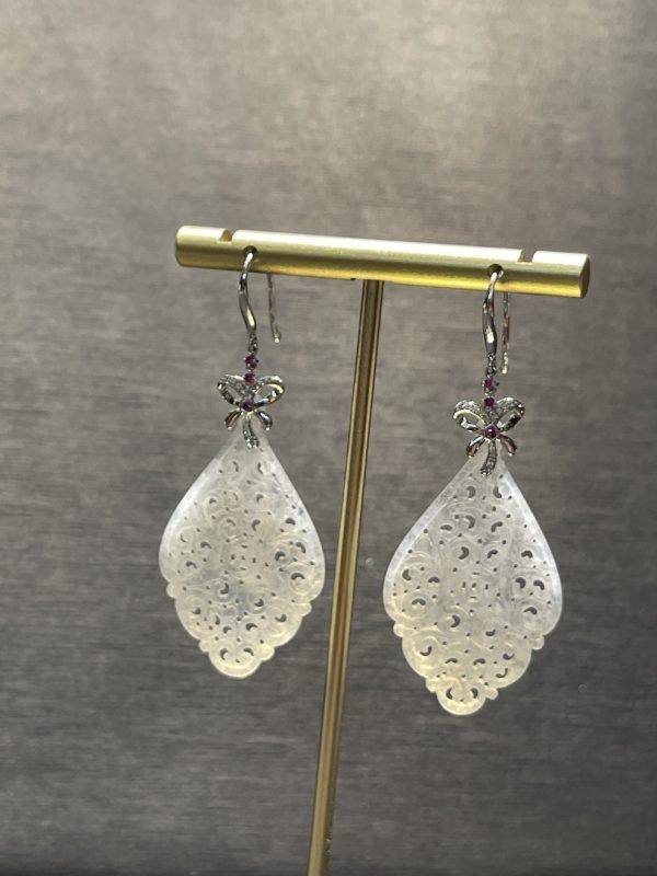 translucent irregular carving shape icy jadeite earring - Image 3