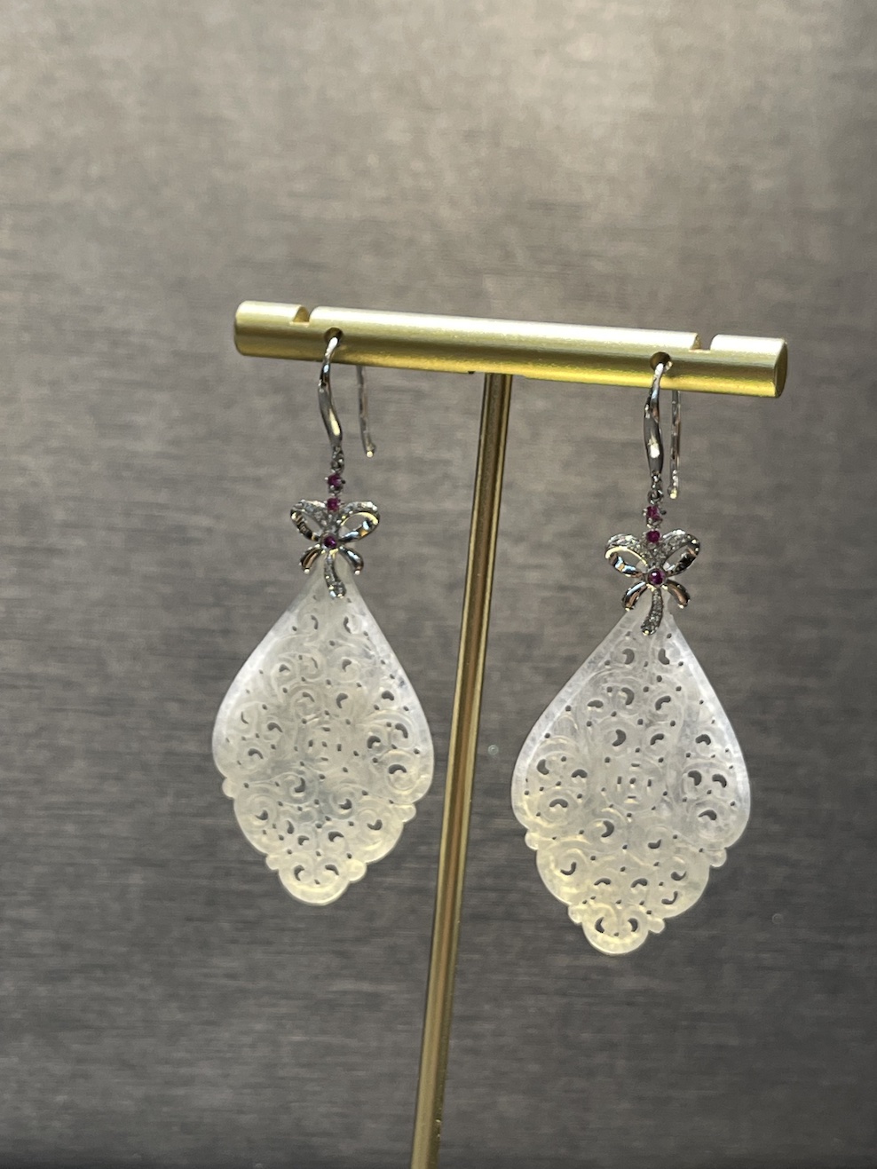 translucent irregular carving shape icy jadeite earring - Image 3