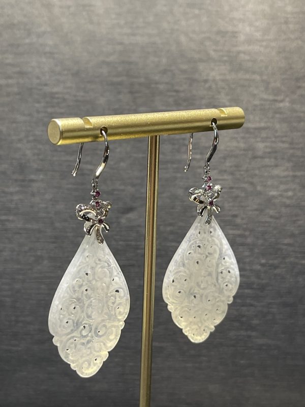 translucent irregular carving shape icy jadeite earring - Image 4