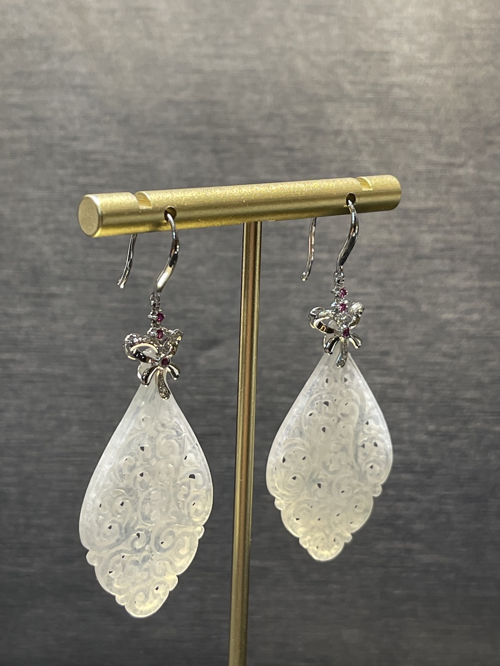 translucent irregular carving shape icy jadeite earring - Image 4